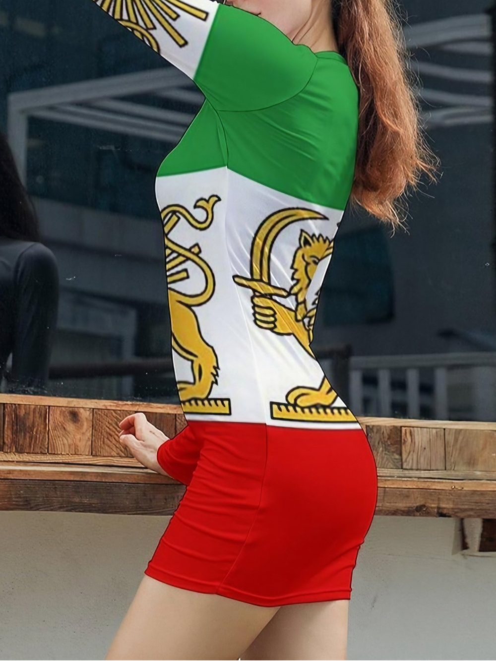 Persian Flag Colorblock Bodycon Dress with Gold Crest